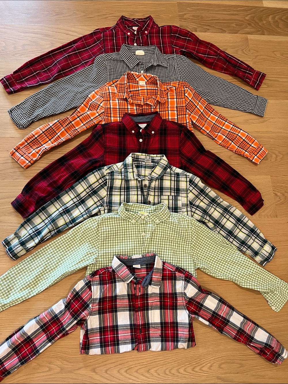 Kids Plaid Button-Up Shirt - Red, Orange, Green, Black Options